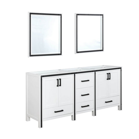 Image of Ziva 72" White Double Vanity, no Top and 30" Mirrors | LZV352272SA00M30
