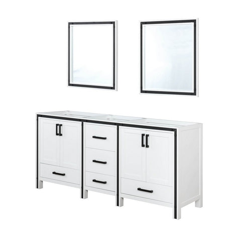 Image of Ziva 72" White Double Vanity, no Top and 30" Mirrors | LZV352272SA00M30