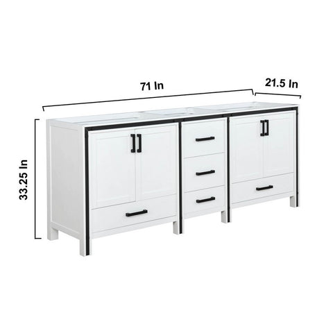Image of Ziva 72" White Double Vanity, no Top and 30" Mirrors | LZV352272SA00M30