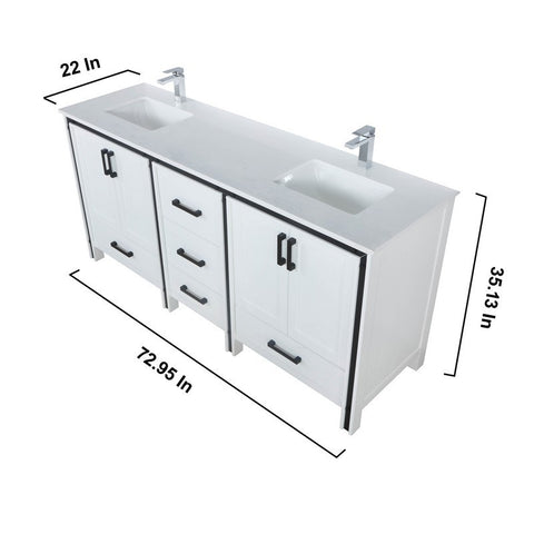 Image of Ziva 72" White Double Vanity Set, Cultured Marble Top | LZV352272SAJSM30F