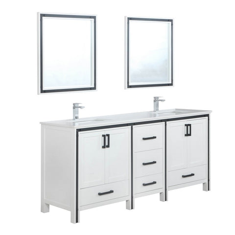 Image of Ziva 72" White Double Vanity Set, Cultured Marble Top | LZV352272SAJSM30F