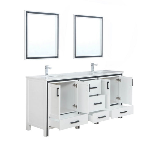 Image of Ziva 72" White Double Vanity Set, Cultured Marble Top | LZV352272SAJSM30F