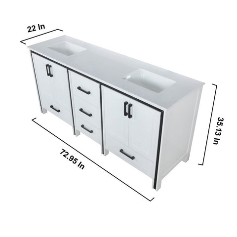 Image of Ziva 72" White Double Vanity, Cultured Marble Top, White Square Sink and 30" Mirrors | LZV352272SAJSM30