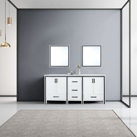 Image of Ziva 72" White Double Vanity, Cultured Marble Top, White Square Sink and 30" Mirrors | LZV352272SAJSM30