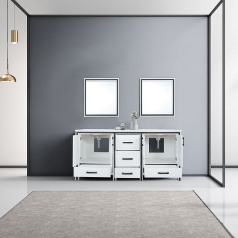 Image of Ziva 72" White Double Vanity, Cultured Marble Top, White Square Sink and 30" Mirrors | LZV352272SAJSM30