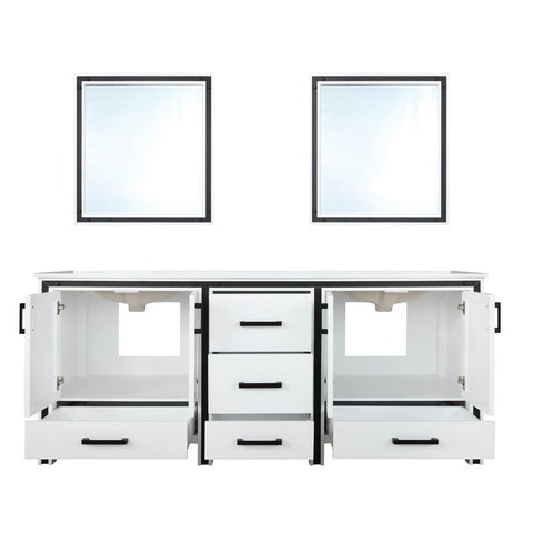 Image of Ziva 72" White Double Vanity, Cultured Marble Top, White Square Sink and 30" Mirrors | LZV352272SAJSM30