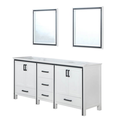 Image of Ziva 72" White Double Vanity, Cultured Marble Top, White Square Sink and 30" Mirrors | LZV352272SAJSM30