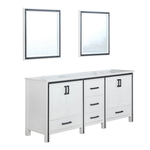 Image of Ziva 72" White Double Vanity, Cultured Marble Top, White Square Sink and 30" Mirrors | LZV352272SAJSM30