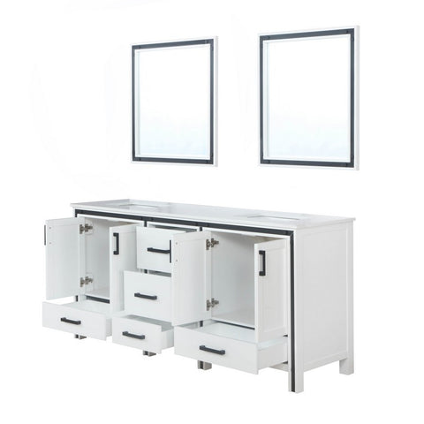 Image of Ziva 72" White Double Vanity, Cultured Marble Top, White Square Sink and 30" Mirrors | LZV352272SAJSM30