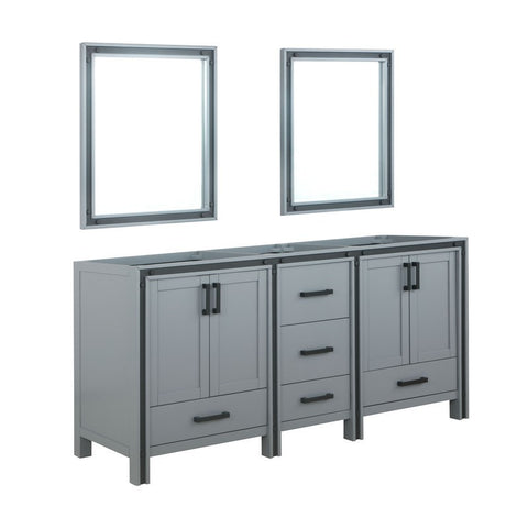 Image of Ziva 72" Dark Grey Double Vanity, no Top and 30" Mirrors | LZV352272SB00M30