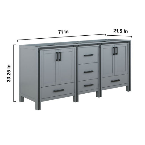 Image of Ziva 72" Dark Grey Double Vanity, no Top and 30" Mirrors | LZV352272SB00M30