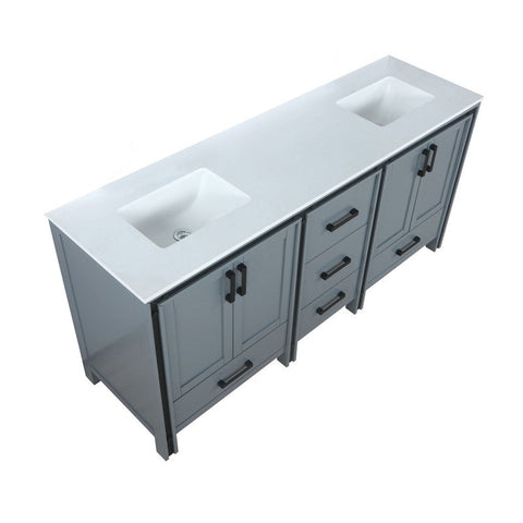 Image of Ziva 72" Dark Grey Double Vanity, Cultured Marble Top, White Square Sink and no Mirror | LZV352272SBJS000