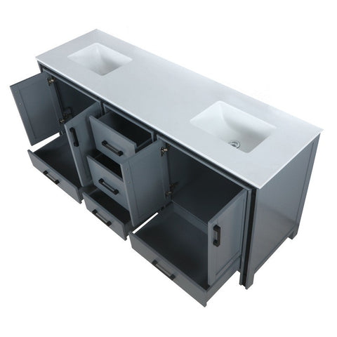 Image of Ziva 72" Dark Grey Double Vanity, Cultured Marble Top, White Square Sink and no Mirror | LZV352272SBJS000