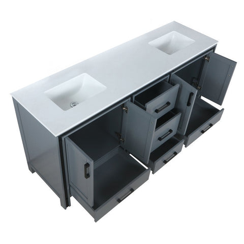 Image of Ziva 72" Dark Grey Double Vanity, Cultured Marble Top, White Square Sink and no Mirror | LZV352272SBJS000