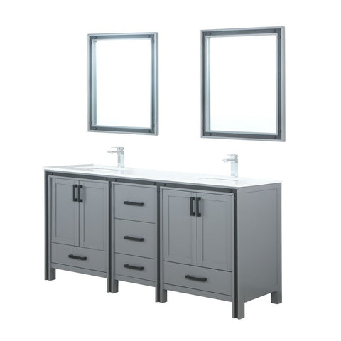 Image of Ziva 72" Dark Grey Double Vanity Set, Cultured Marble Top | LZV352272SBJSM30F
