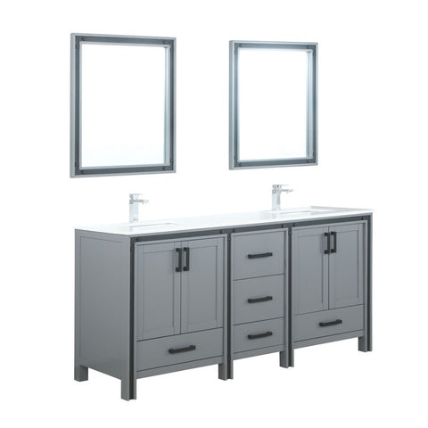 Image of Ziva 72" Dark Grey Double Vanity Set, Cultured Marble Top | LZV352272SBJSM30F