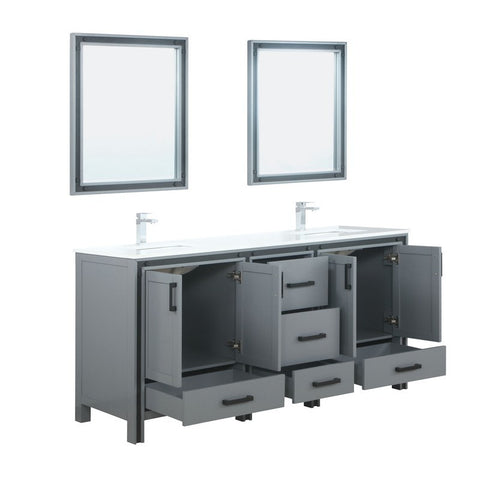 Image of Ziva 72" Dark Grey Double Vanity Set, Cultured Marble Top | LZV352272SBJSM30F