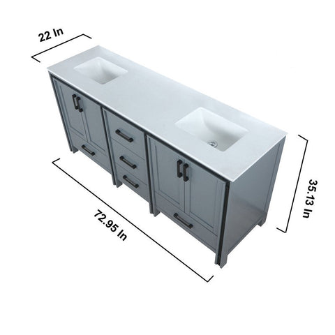 Image of Ziva 72" Dark Grey Double Vanity, Cultured Marble Top, White Square Sink and 30" Mirrors | LZV352272SBJSM30