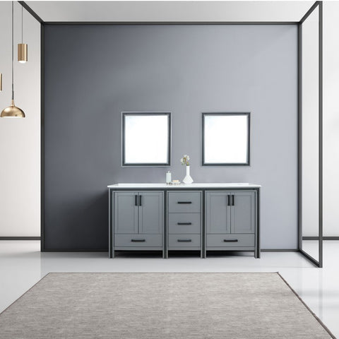 Image of Ziva 72" Dark Grey Double Vanity, Cultured Marble Top, White Square Sink and 30" Mirrors | LZV352272SBJSM30