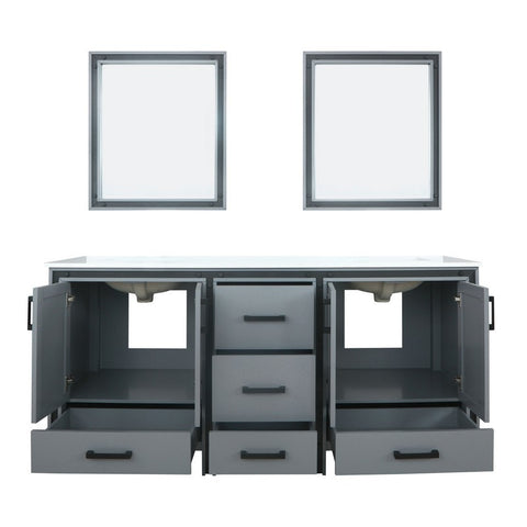 Image of Ziva 72" Dark Grey Double Vanity, Cultured Marble Top, White Square Sink and 30" Mirrors | LZV352272SBJSM30