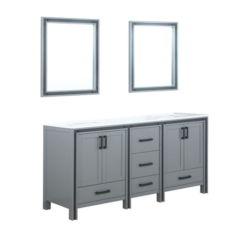Image of Ziva 72" Dark Grey Double Vanity, Cultured Marble Top, White Square Sink and 30" Mirrors | LZV352272SBJSM30