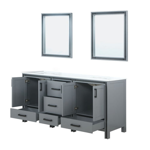 Image of Ziva 72" Dark Grey Double Vanity, Cultured Marble Top, White Square Sink and 30" Mirrors | LZV352272SBJSM30