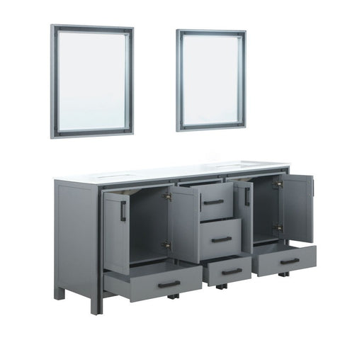 Image of Ziva 72" Dark Grey Double Vanity, Cultured Marble Top, White Square Sink and 30" Mirrors | LZV352272SBJSM30