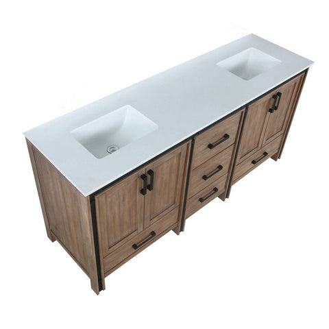 Image of Ziva 72" Rustic Barnwood Double Vanity, Cultured Marble Top, White Square Sink and no Mirror | LZV352272SNJS000