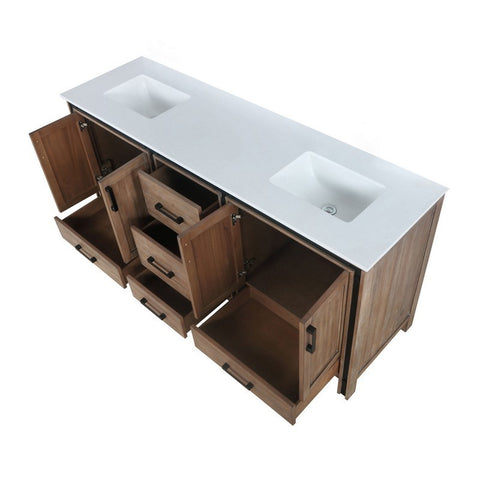 Image of Ziva 72" Rustic Barnwood Double Vanity, Cultured Marble Top, White Square Sink and no Mirror | LZV352272SNJS000