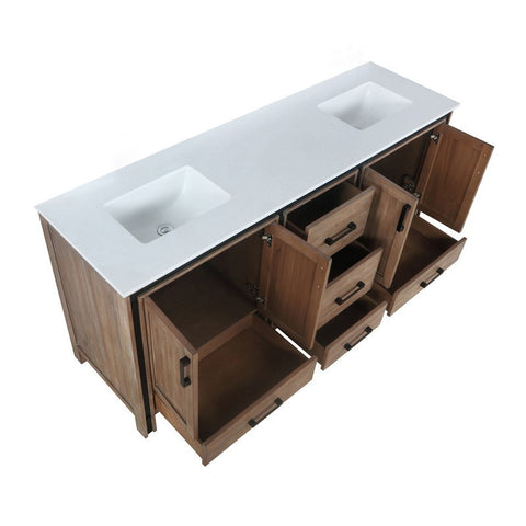 Image of Ziva 72" Rustic Barnwood Double Vanity, Cultured Marble Top, White Square Sink and no Mirror | LZV352272SNJS000