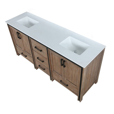 Image of Ziva 72" Rustic Barnwood Double Vanity, Cultured Marble Top, White Square Sink and no Mirror | LZV352272SNJS000