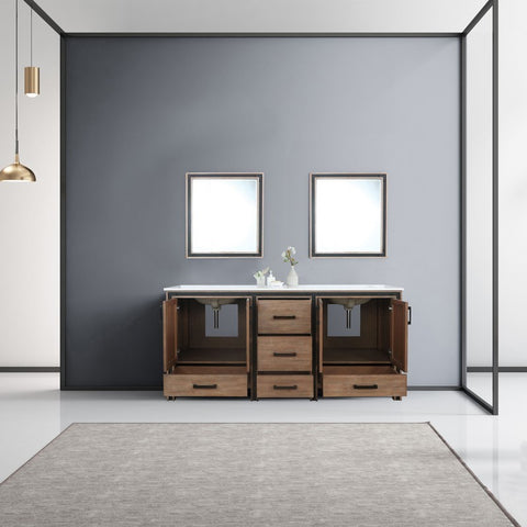 Image of Ziva 72" Rustic Barnwood Double Vanity, Cultured Marble Top, White Square Sink and 30" Mirrors | LZV352272SNJSM30