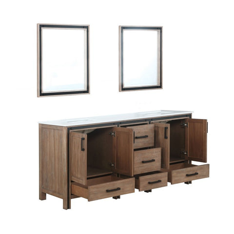 Image of Ziva 72" Rustic Barnwood Double Vanity, Cultured Marble Top, White Square Sink and 30" Mirrors | LZV352272SNJSM30