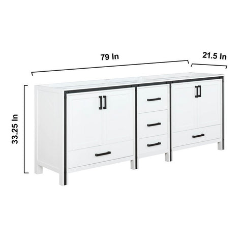 Image of Ziva 80" White Double Vanity, no Top and 30" Mirrors | LZV352280SA00M30