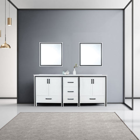 Image of Ziva 80" White Double Vanity, Cultured Marble Top, White Square Sink and 30" Mirrors | LZV352280SAJSM30
