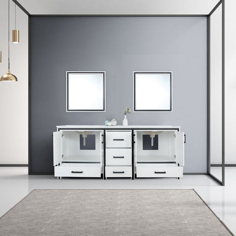 Image of Ziva 80" White Double Vanity, Cultured Marble Top, White Square Sink and 30" Mirrors | LZV352280SAJSM30