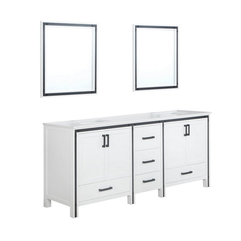 Image of Ziva 80" White Double Vanity, Cultured Marble Top, White Square Sink and 30" Mirrors | LZV352280SAJSM30