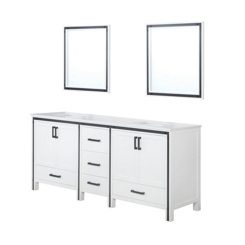 Image of Ziva 80" White Double Vanity, Cultured Marble Top, White Square Sink and 30" Mirrors | LZV352280SAJSM30