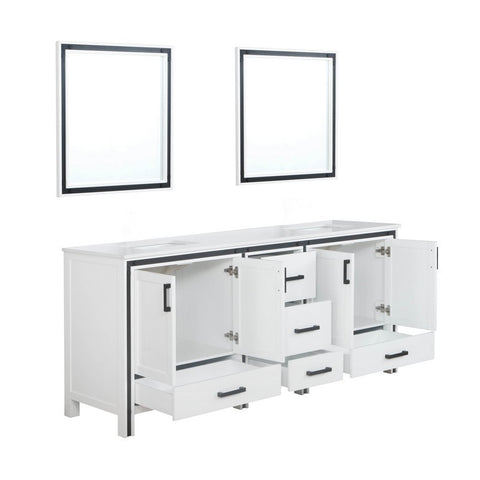 Image of Ziva 80" White Double Vanity, Cultured Marble Top, White Square Sink and 30" Mirrors | LZV352280SAJSM30