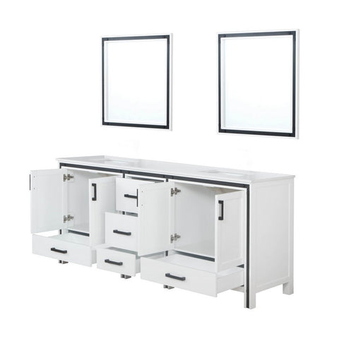Image of Ziva 80" White Double Vanity, Cultured Marble Top, White Square Sink and 30" Mirrors | LZV352280SAJSM30
