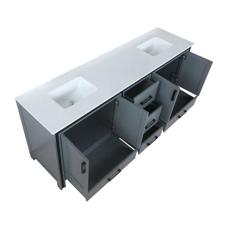 Image of Ziva 80" Dark Grey Double Vanity, Cultured Marble Top, White Square Sink and no Mirror | LZV352280SBJS000