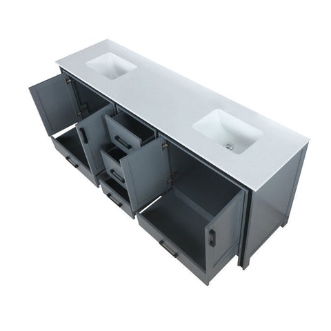 Image of Ziva 80" Dark Grey Double Vanity, Cultured Marble Top, White Square Sink and no Mirror | LZV352280SBJS000