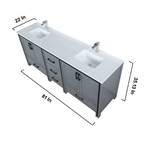 Image of Ziva 80" Dark Grey Double Vanity Set, Cultured Marble Top | LZV352280SBJSM30F