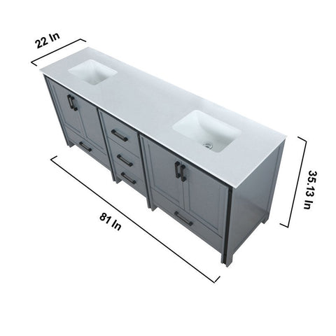 Image of Ziva 80" Dark Grey Double Vanity, Cultured Marble Top, White Square Sink and 30" Mirrors | LZV352280SBJSM30