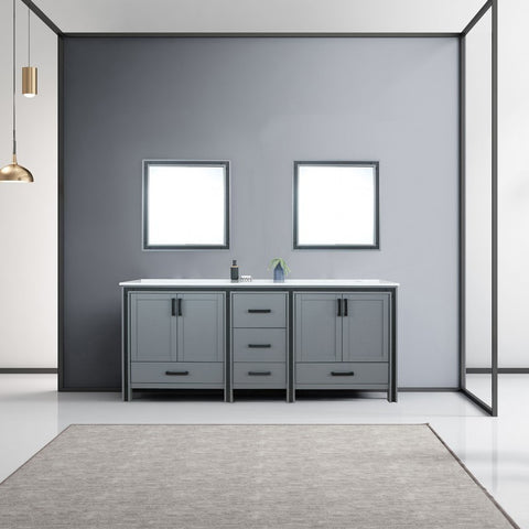 Image of Ziva 80" Dark Grey Double Vanity, Cultured Marble Top, White Square Sink and 30" Mirrors | LZV352280SBJSM30