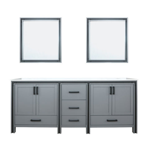 Image of Ziva 80" Dark Grey Double Vanity, Cultured Marble Top, White Square Sink and 30" Mirrors | LZV352280SBJSM30