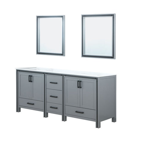 Image of Ziva 80" Dark Grey Double Vanity, Cultured Marble Top, White Square Sink and 30" Mirrors | LZV352280SBJSM30