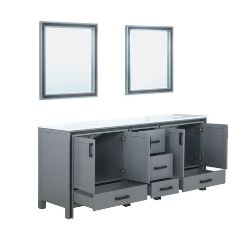 Image of Ziva 80" Dark Grey Double Vanity, Cultured Marble Top, White Square Sink and 30" Mirrors | LZV352280SBJSM30