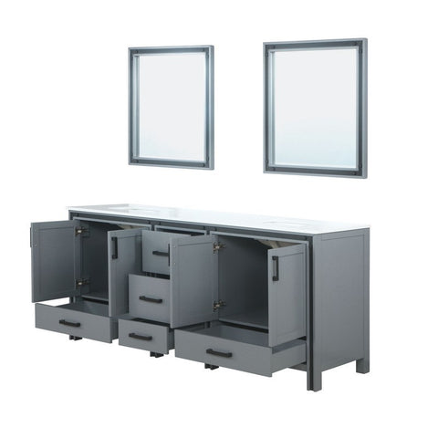 Image of Ziva 80" Dark Grey Double Vanity, Cultured Marble Top, White Square Sink and 30" Mirrors | LZV352280SBJSM30