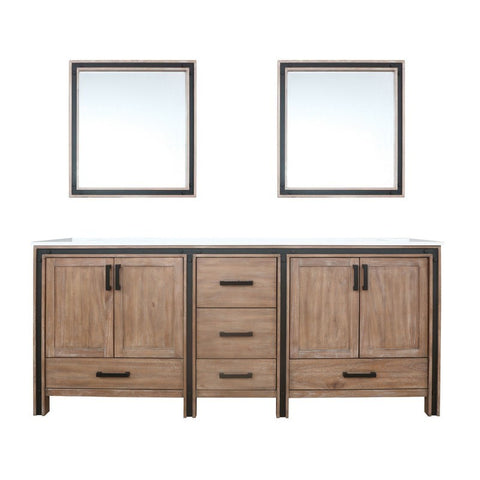 Image of Ziva 80" Rustic Barnwood Double Vanity, Cultured Marble Top, White Square Sink and 30" Mirrors | LZV352280SNJSM30